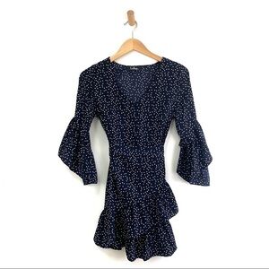 Lulu’s Dress Womens Small Navy Blue Polka Dots Flutter Sleeves Romantic Feminine